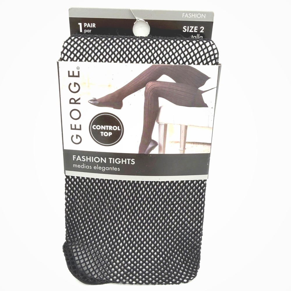 George Womens Size S Black Fishnet Tights Control Top Openwork Nylon Spandex NWT